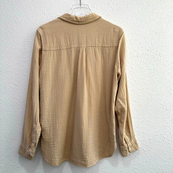 J. Crew Factory Gauze Button Up Shirt Women Medium Tan Long Sleeve Cotton Basic - Picture 2 of 6